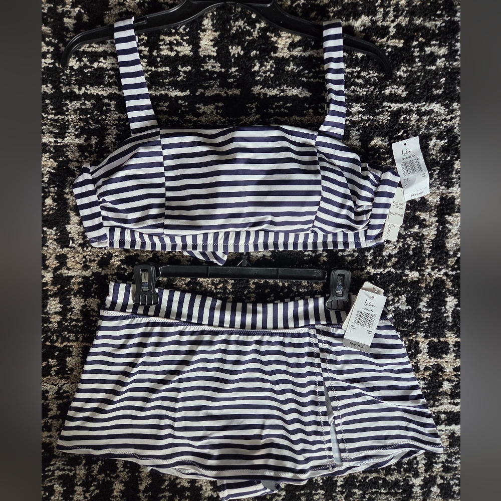 NWT Leilani 2 piece bikini skirt blue white size 12
